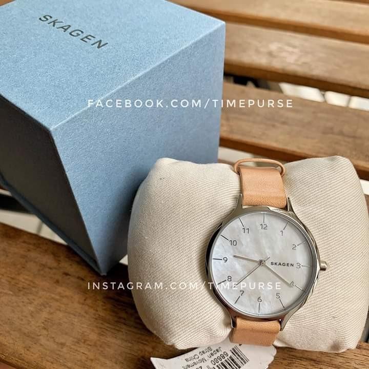 Orig Skagen Anita SKW2634 Mother of Pearl Dial Nude Leather Strap