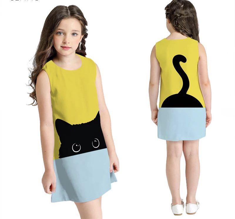 Po Yellow Cat Girl Baby Dress With Tail Babies Kids Girls
