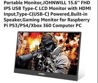 Portable Monitor,JOHNWILL 15.6 FHD IPS USB Type-C LCD Monitor with HDMI Input,Type-C(USB-C) Powered,Built-in Speaker,Gaming Monitor for Raspberry Pi PS3/PS4/Xbox 360 Computer PC
