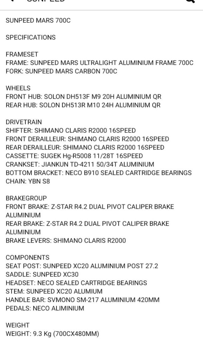Sunpeed mars sizes store