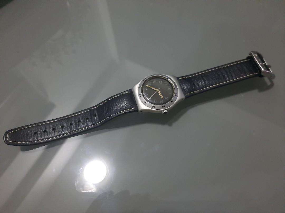 Swatch leather watch best sale