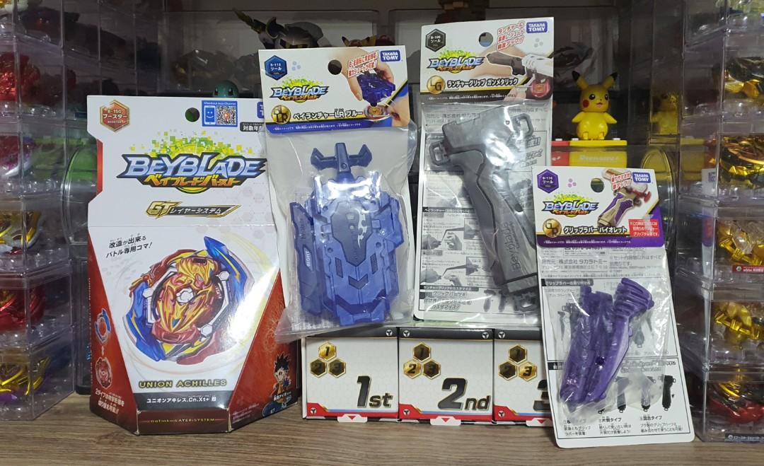 Takara Tomy Beyblade Burst (Category: Action & Battle Toys) located in Paranaque City. Submitted by joojenmaola (Listing ID 1014879193, Image 1). Description: Selling as set only. Set includes: 1 Union Achilles* 1 Beylauncher LR Blue 1 Launchergrip Gun Metallic 1 Grip Rubber Violet 1 3 on 3 Battle Case Note: (*) No Bankee sticker. Cashless transaction ONLY. Payment through BDO/BPI. We strictly don't do meet-ups at this point. Addtl shipping fee f