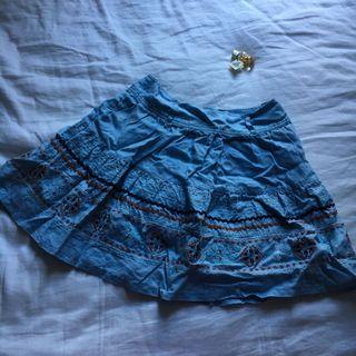 Vintage Linen & Cotton Sky Blue Hoop Skirt | Highwaisted