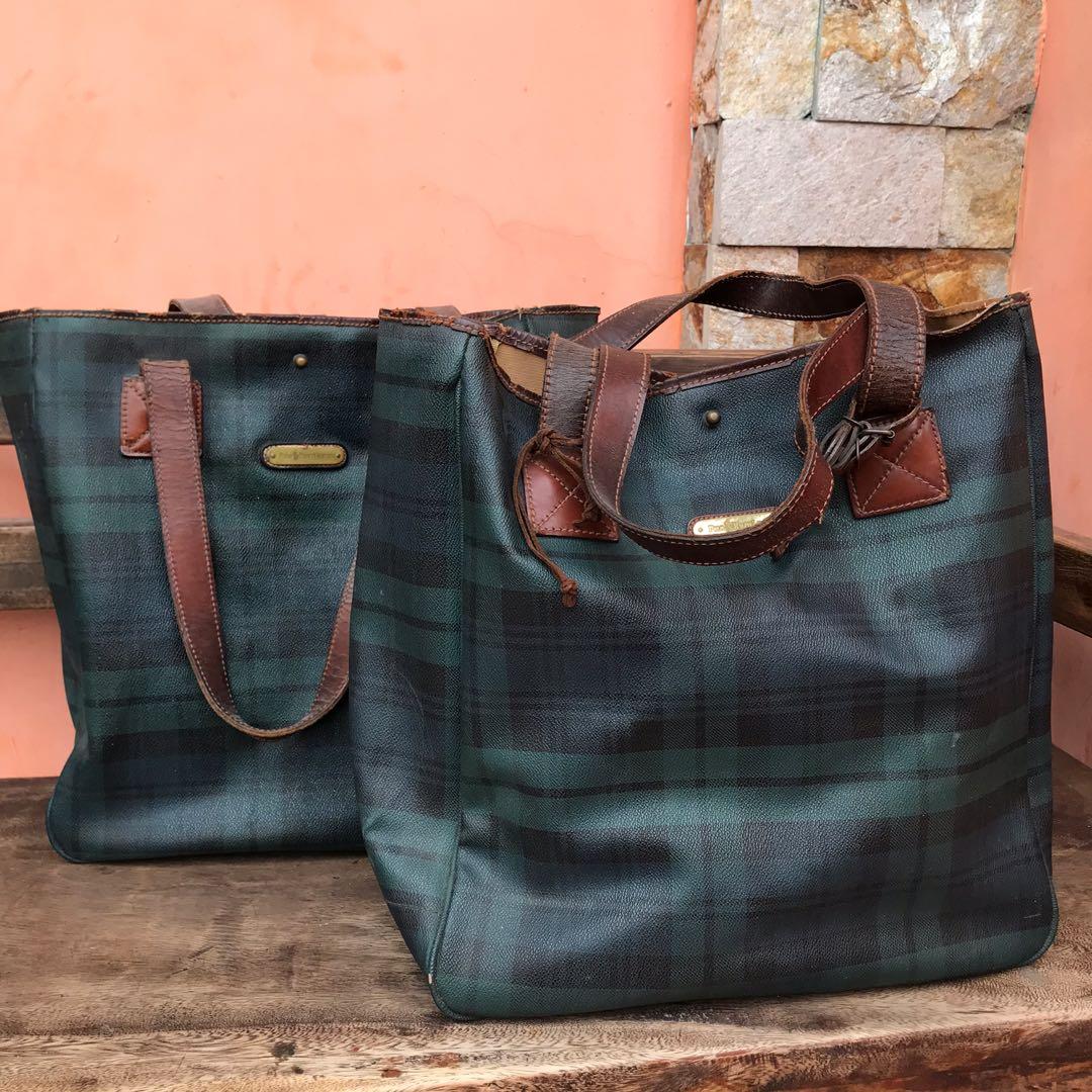 Vintage ralph lauren plaid tote bag