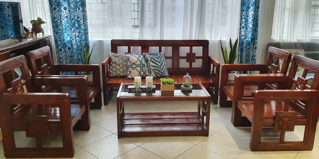 Solid Wooden Sofa Set Sala With Single