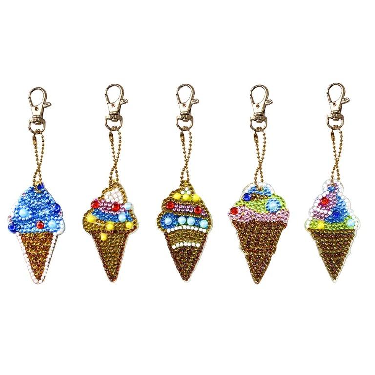 4pcs Diy Diamond Art Painting Ice Cream Keychain Design Craft