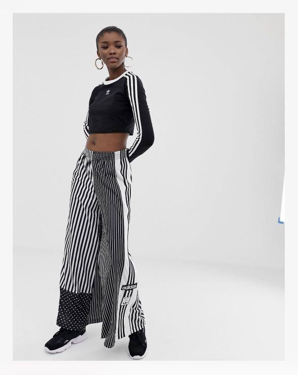 Adidas originals three stripe cropped clearance long sleeve top in black