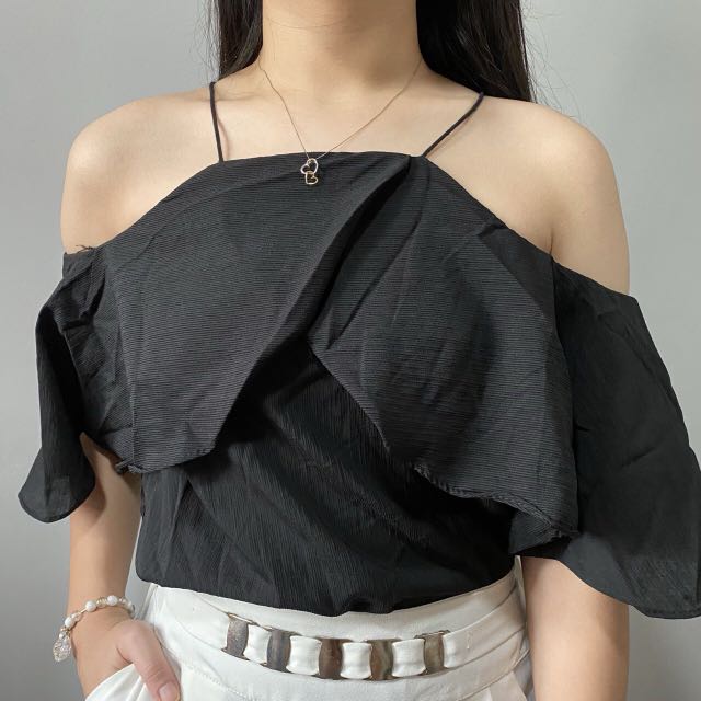 black cold shoulder top