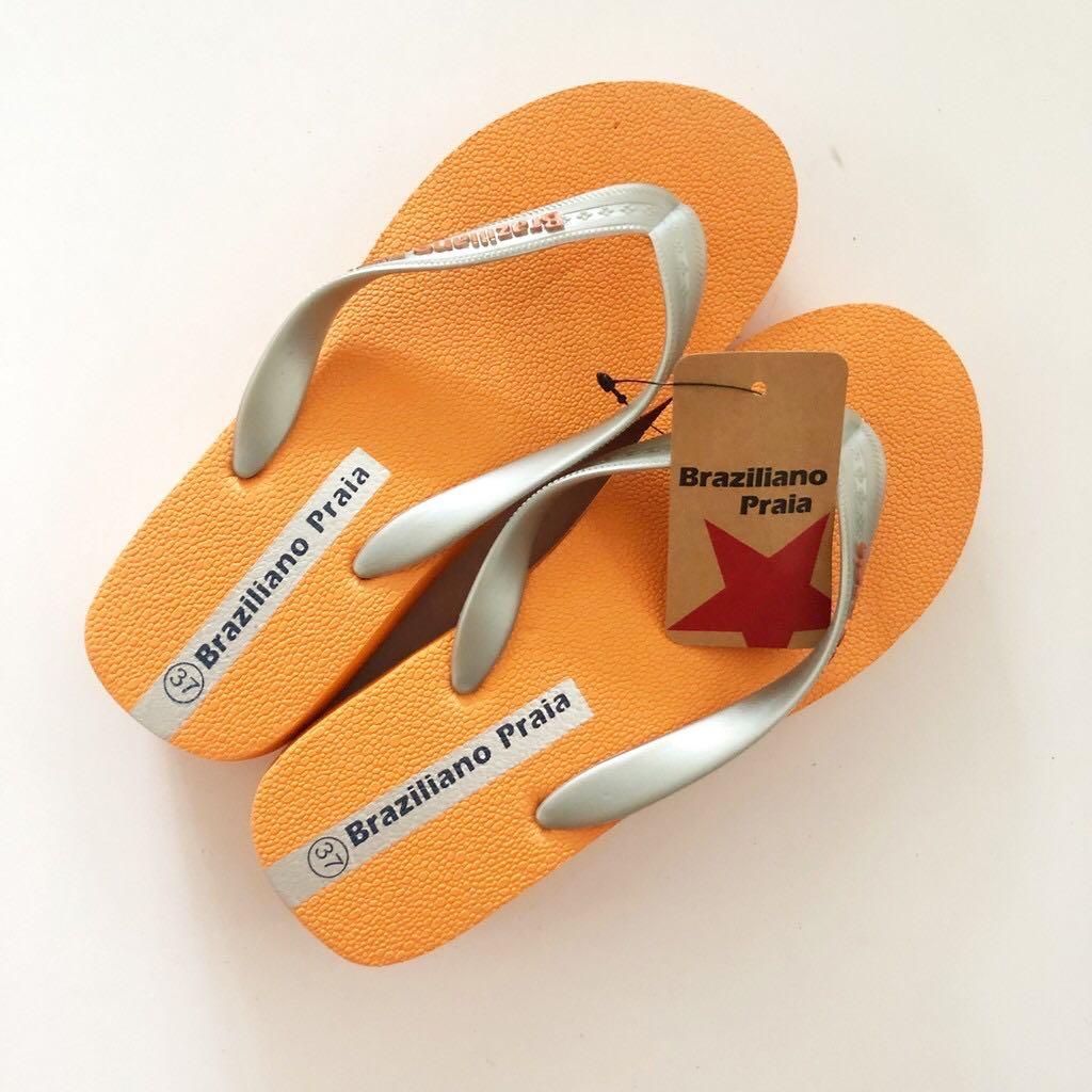 BRAZILIANO ORANGE SLIPPERS WITH SILVER 