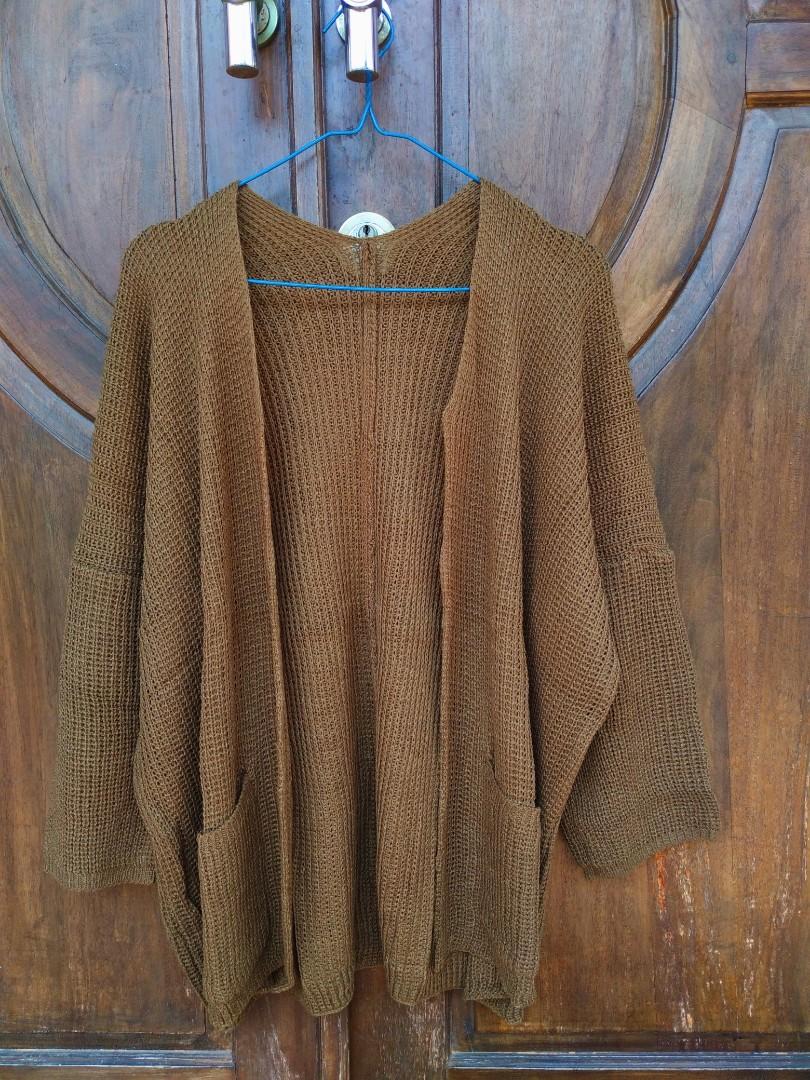 Cardigan Oversize Warna Bronze, Fesyen 