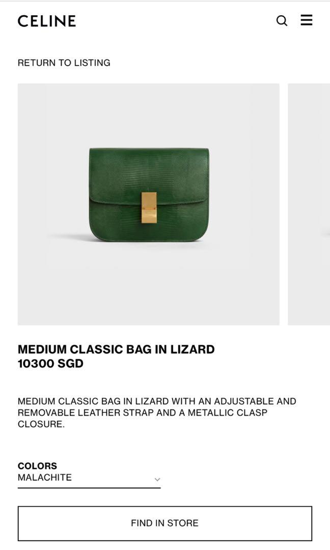 Celine Medium Classic Bag in Lizard Dark green
