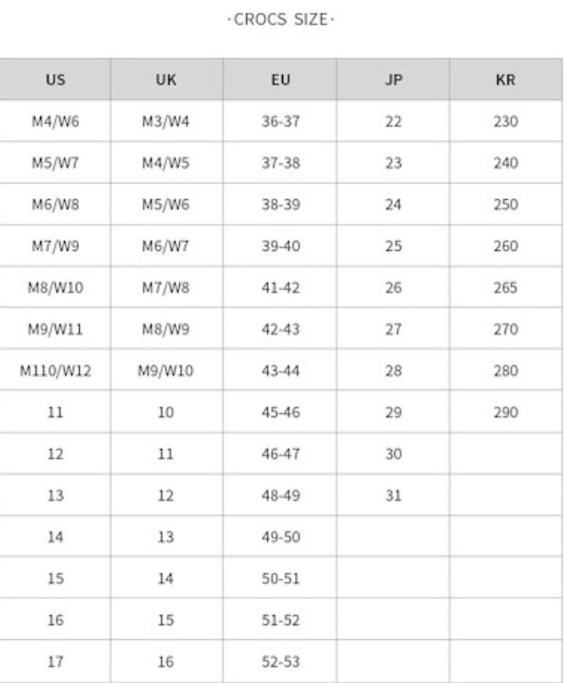 crocs shoe size
