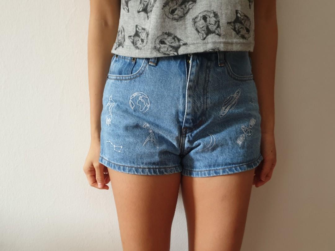 High Waisted Denim Shorts Outer Space Women S Fashion Clothes Pants Jeans Shorts On Carousell