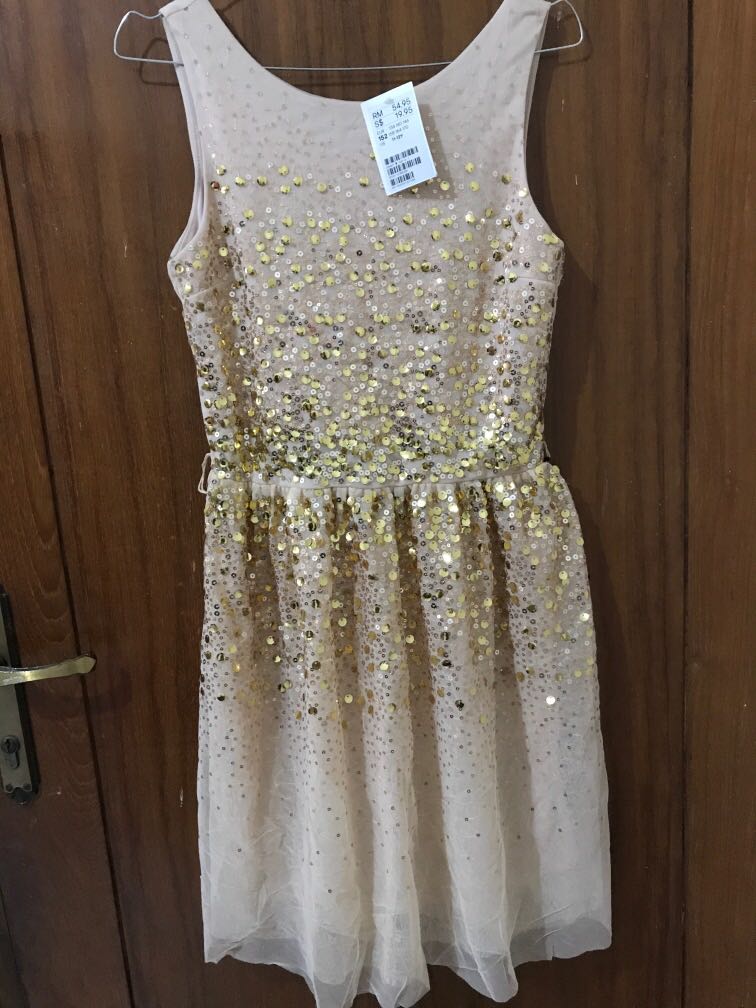 HnM H\u0026M Cocktail Sequin Dress Nude Gold 