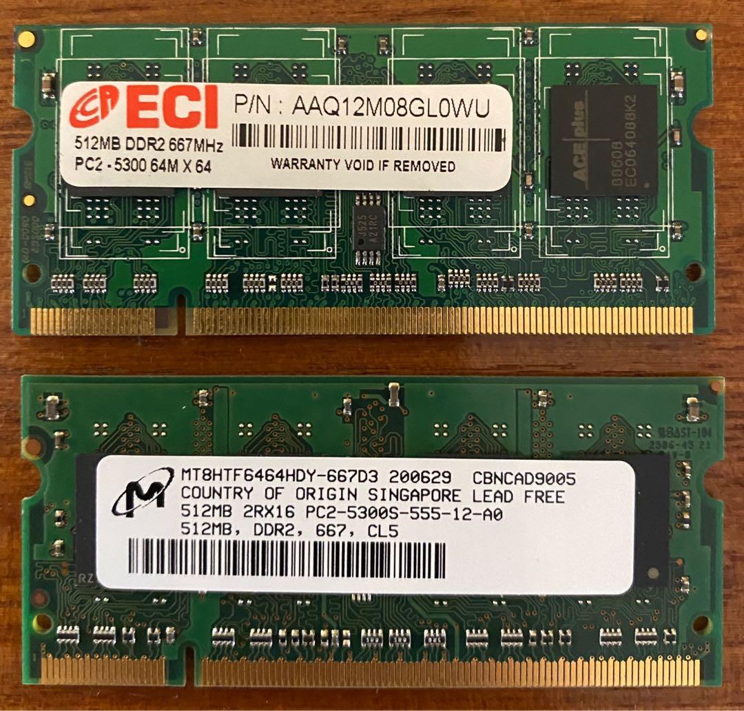 Laptop Ram 2 X 512 Mb Each Ddr2 667 Mhz Electronics Computer Parts Accessories On Carousell