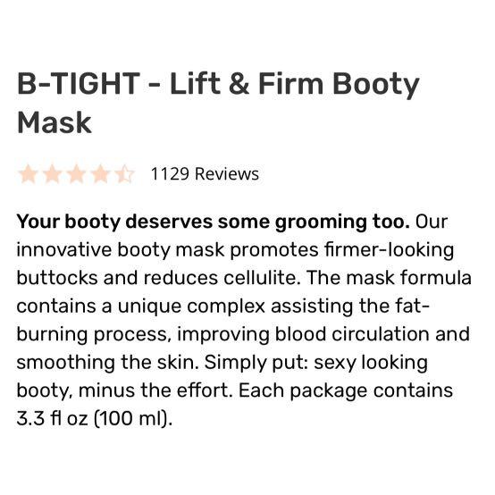 Maëlys B-Tight Lift & Firm Booty Mask, Beauty & Personal Care, Bath & Body,  Body Care on Carousell