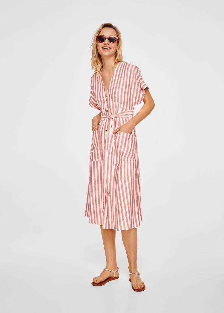 mango red linen dress