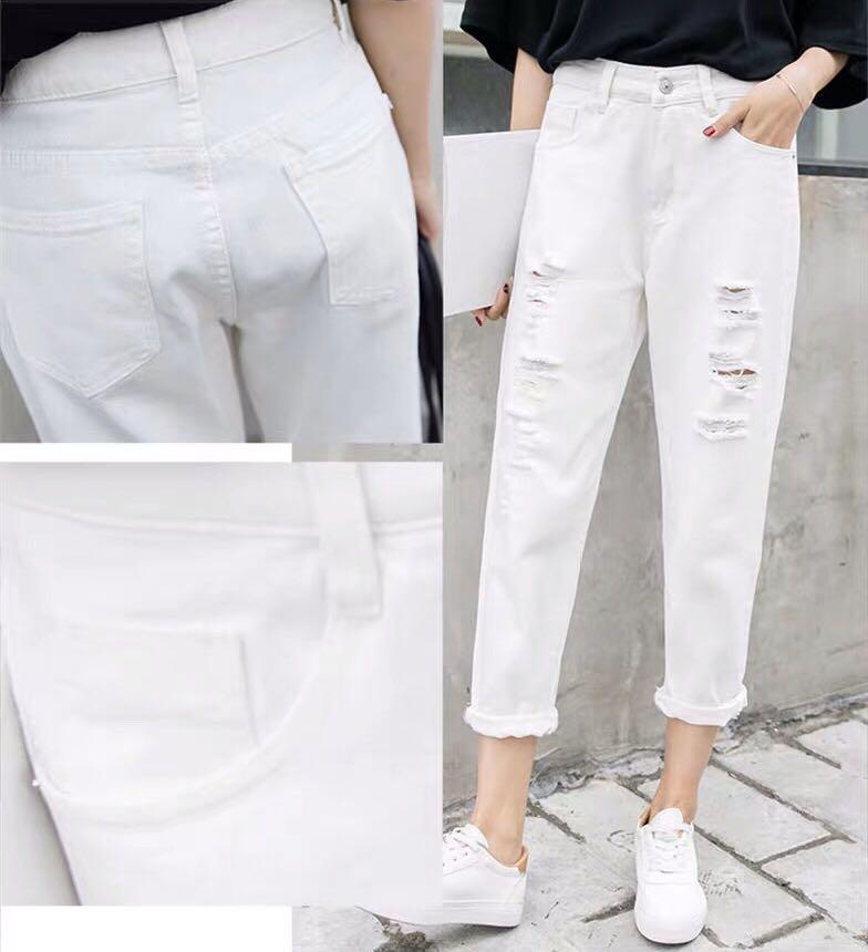 high waisted white boyfriend jeans