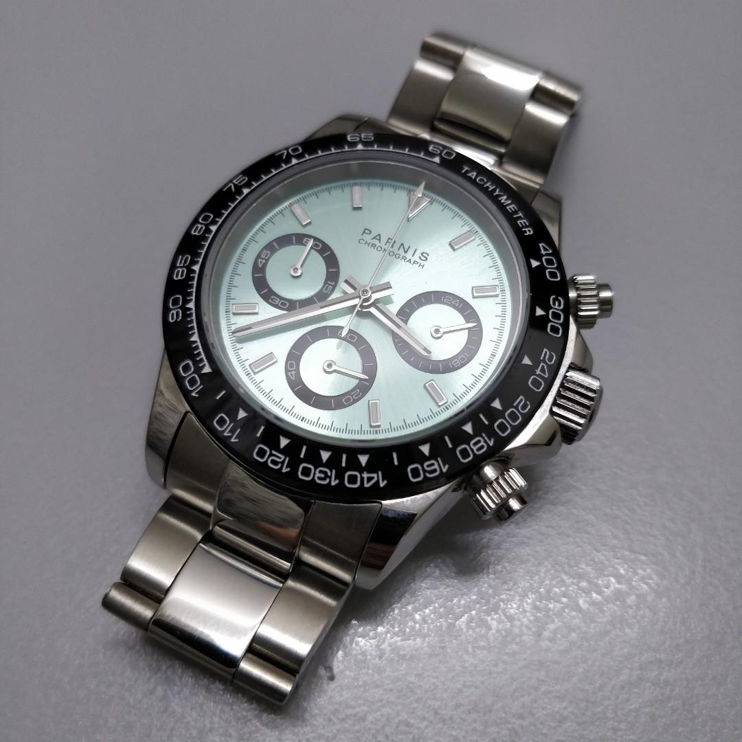 PARNIS chronograph (Rolex Ice Blue Platinum homage) Seiko VK, Men's Fashion, & Accessories, Watches on Carousell