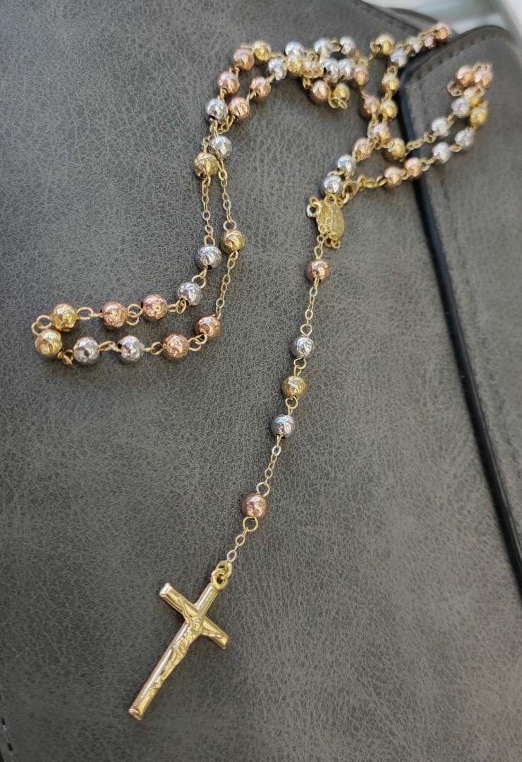 Tri color cheap gold rosary necklace