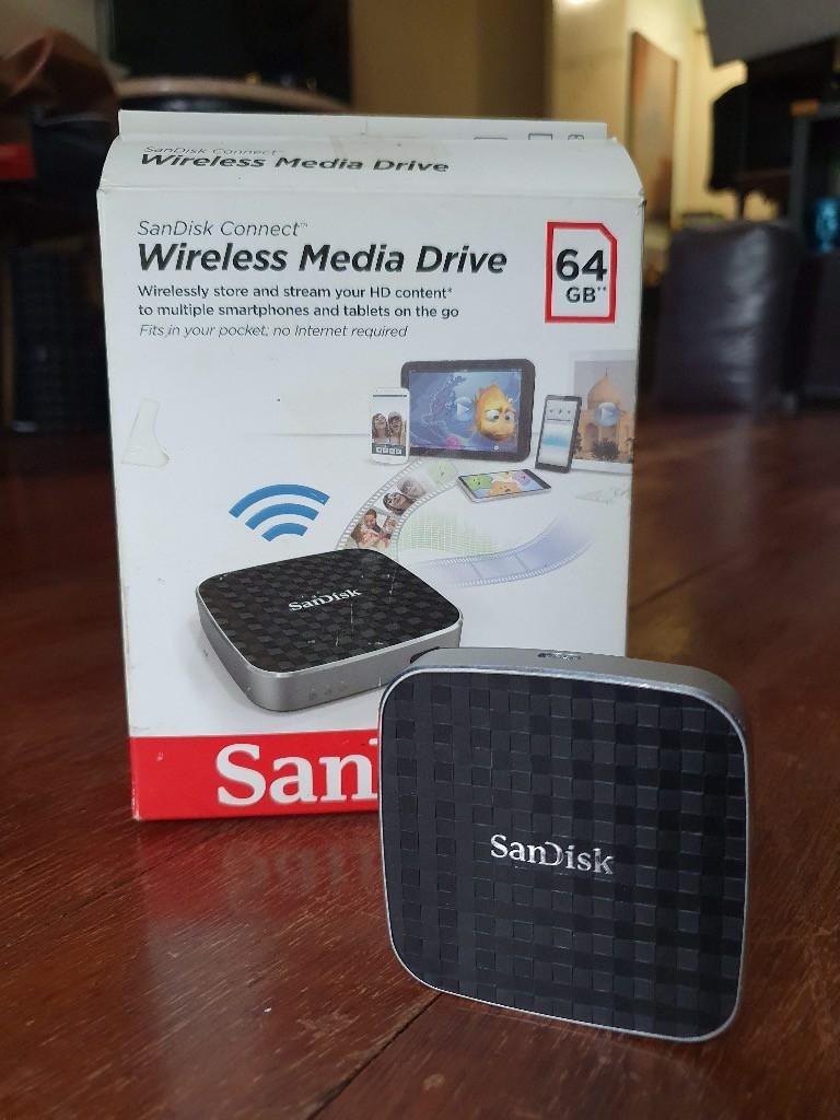 SanDisk Connect 64GB Wireless Media Drive (Category: Memory & SD Cards) located in Makati City. Submitted by funkista (Listing ID 1015145306, Image 1). Description: Hey guys! I'm selling my pristine condition 64gb SanDisk Connect 64GB Wireless Media Drive Storage. Been using this lightly with my iPads without issues. Package comes with: - original box - original unit - original manuals - original cable - original adapter Features: - Share multime