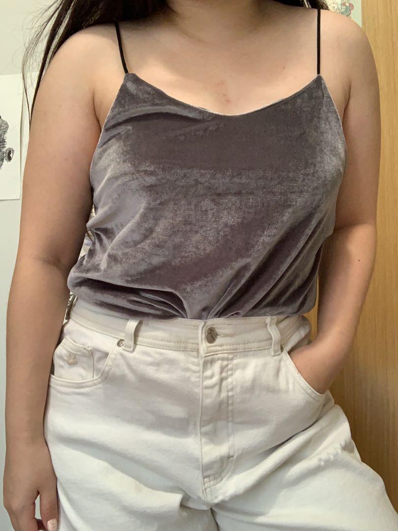 Suede silver grey camisole, Women's Fashion, Tops, Sleeveless on Carousell