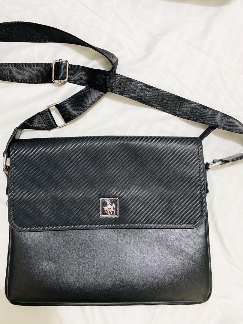 Swiss polo leather sling bag