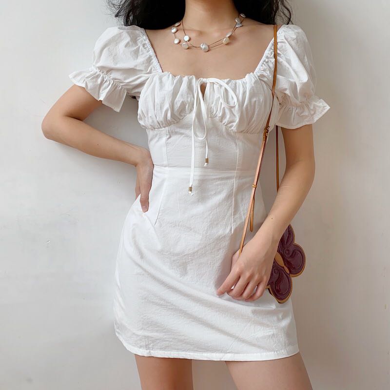 Puff sleeve bustier dress clearance