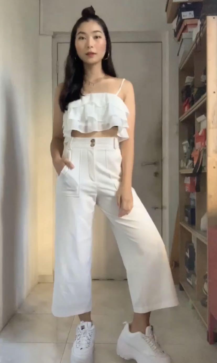 white parallel pants