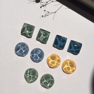 海水粼光幾何耳環 耳夾 夾式耳環 復古耳環