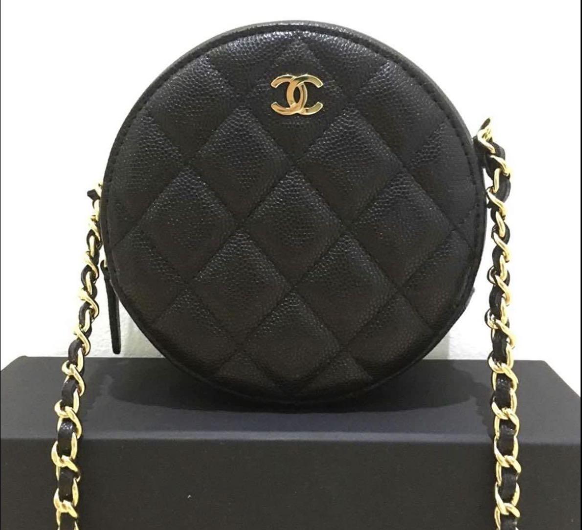 Chanel Mini Round Purse Vanity Caviar Leather Black  STYLISHTOP
