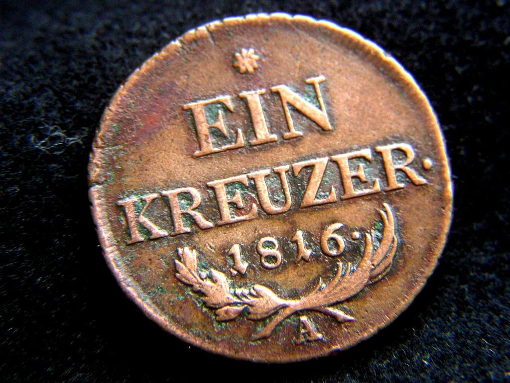 AUSTRIAN EMPIRE - 1816年奧地利帝國皇家雙頭鷹國徽壹蓋莎(Copper Kreuzer)銅幣(奧皇法蘭士一世時期), 興趣及遊戲,  收藏品及紀念品, 古董收藏-
