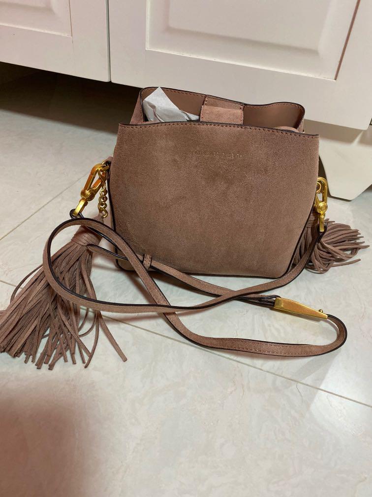 Charles Keith Nude Pink Tassel Sling Crossbody Bag