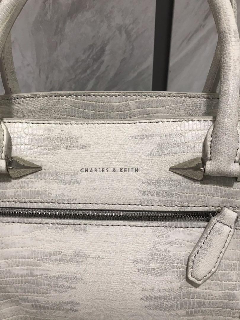 Charles and Keith shoulder bag in white snake print