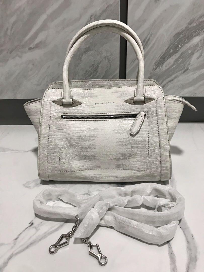 Charles and Keith shoulder bag in white snake print