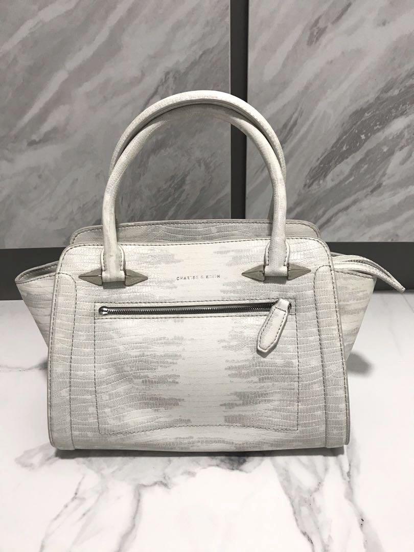 Charles and Keith shoulder bag in white snake print