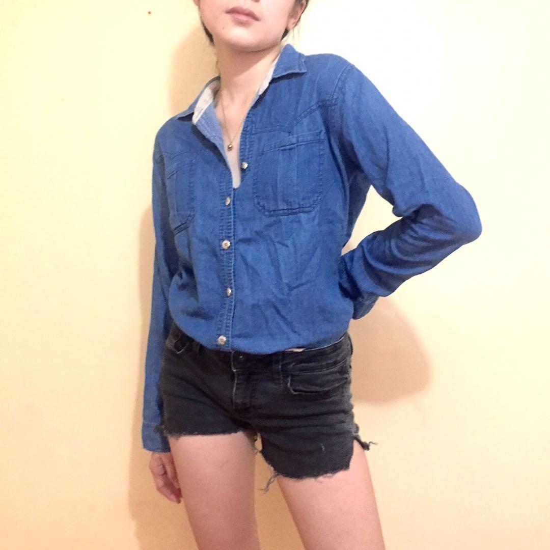 Denim polo new arrivals long sleeves