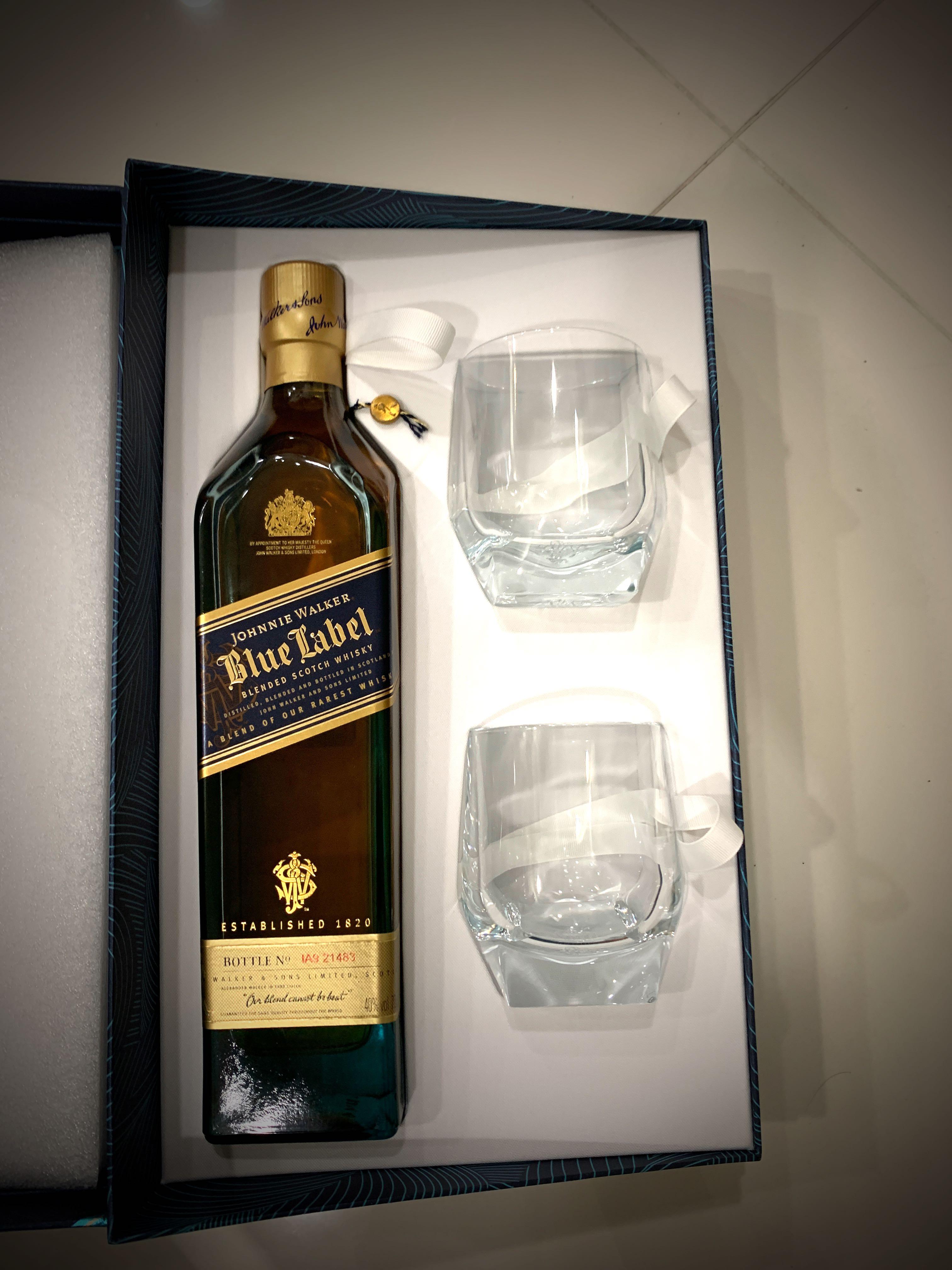 Johnnie Walker Blue Label Blended Scotch Whisky Crystal Glass Gift Pack  750ml Bottle