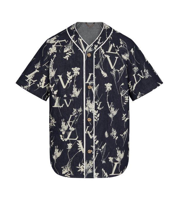 LV Leaf Denim Baseball Shirt, Men's Fashion, Tops & Sets, Tshirts