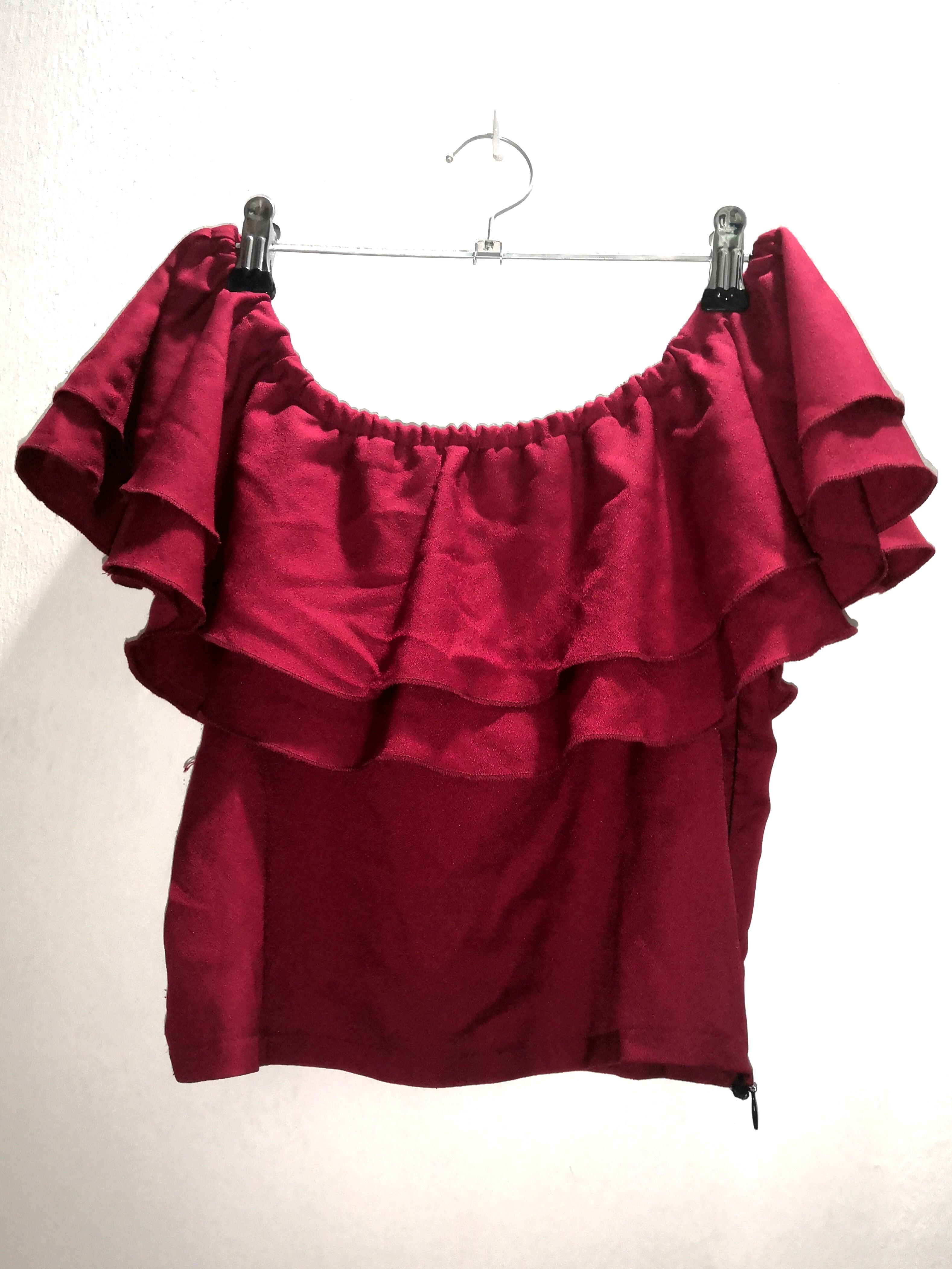 maroon ruffle top