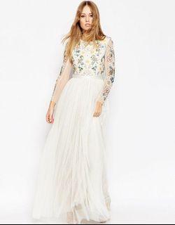 Needle & thread backless white wedding tulle maxi gown