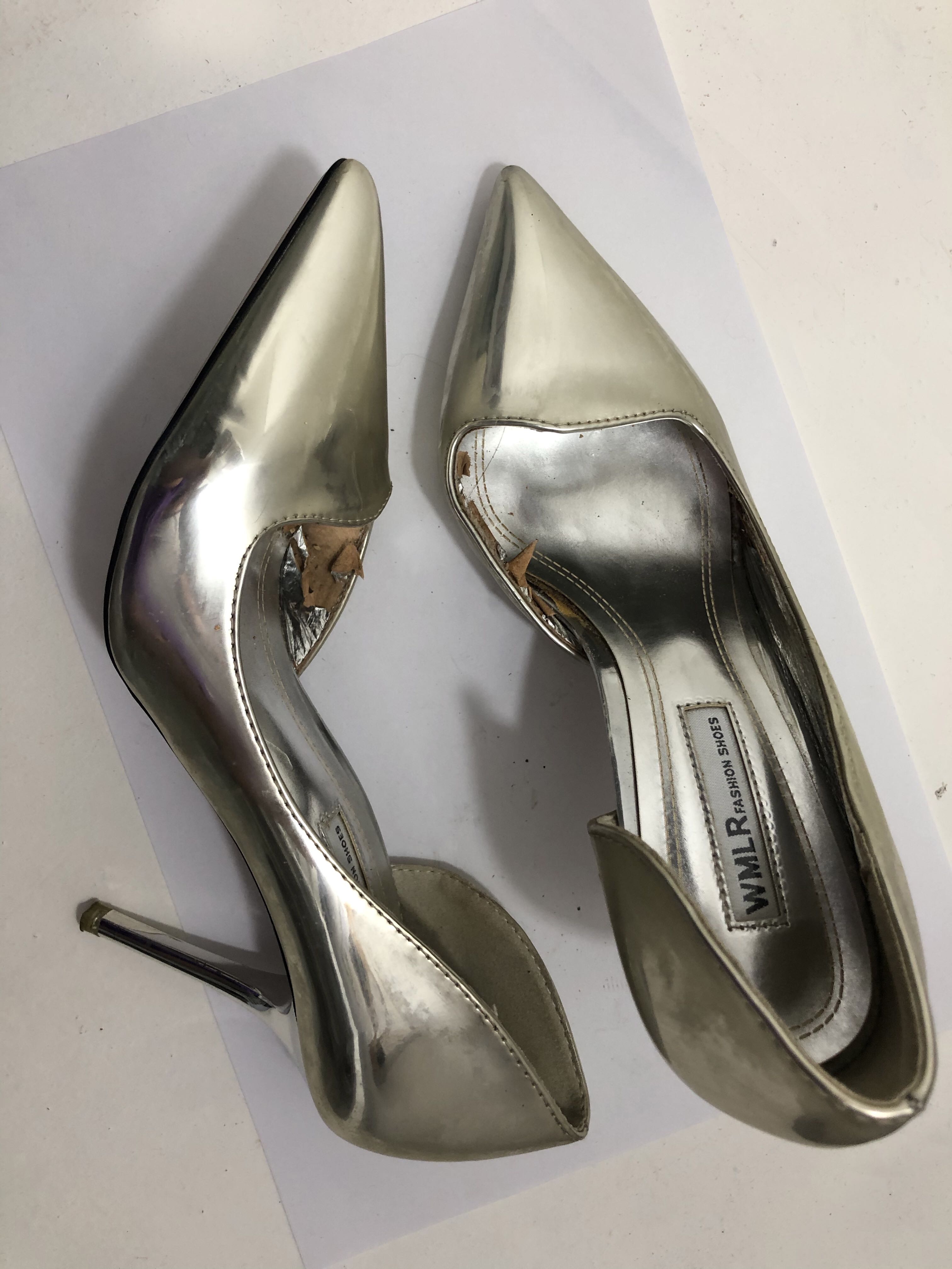 metallic pointed toe heels