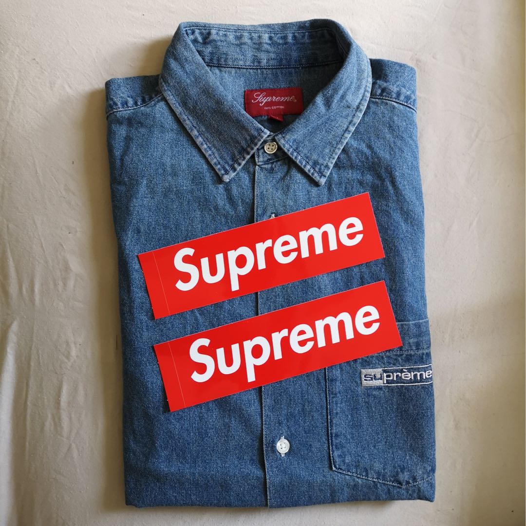 LV x SUPREME DENIM SHIRT, Men's Fashion, Tops & Sets, Tshirts & Polo Shirts  on Carousell