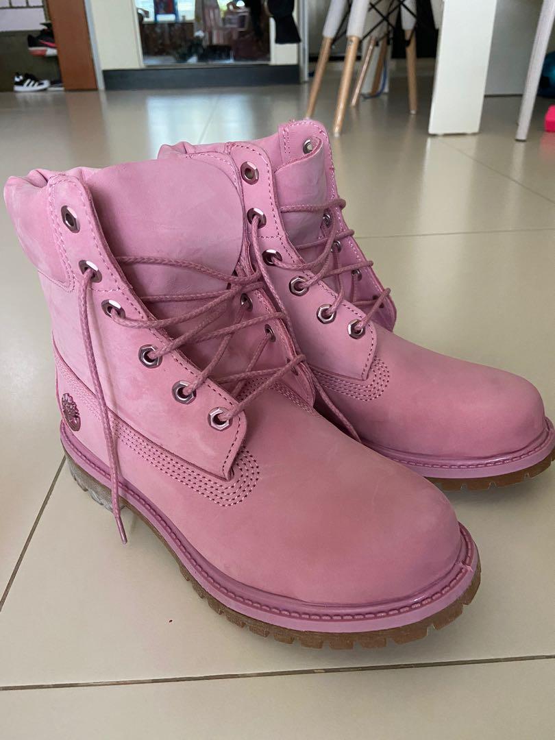 pink timberland boots with fur