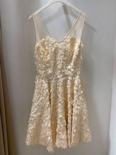 Topshop 貨辦 香檳色V領透背珠片背心短裙  (沒標, no label)