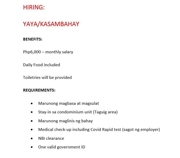 YAYA / KASAMBAHAY, Jobs & Opportunities, Domestic Help on Carousell