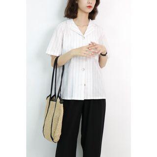 棉麻直條貝殼釦襯衫外套 muura own iono showroom