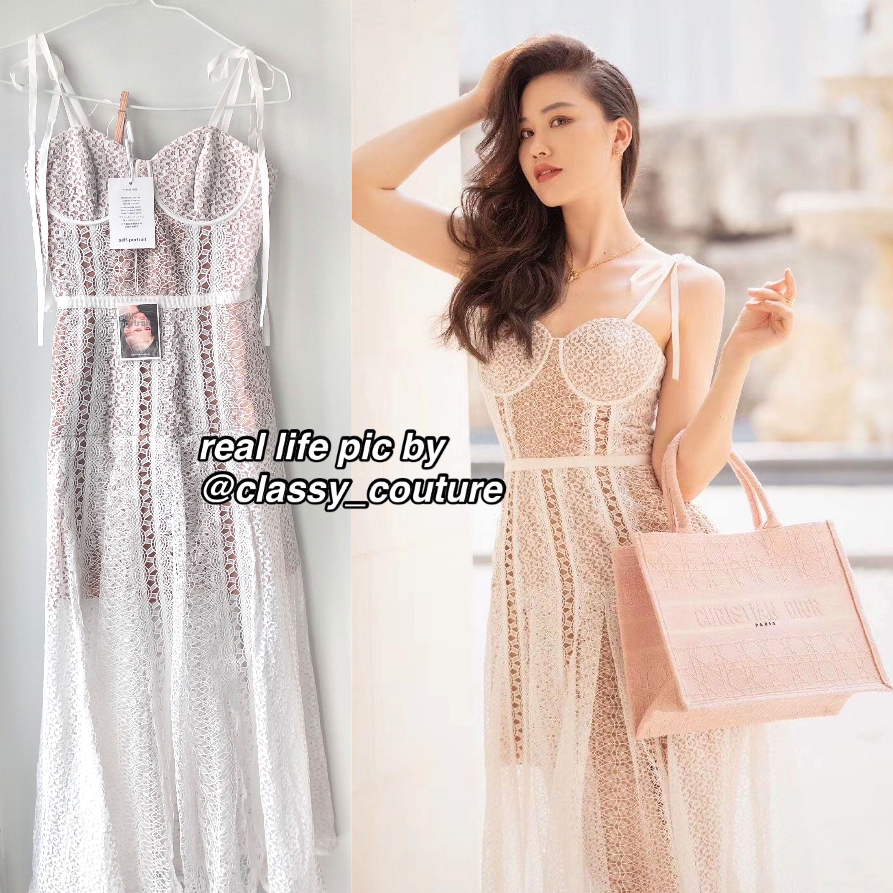 Self Portrait Lace Panel Corset Bustier Midi Dress in White broderie authentic SP