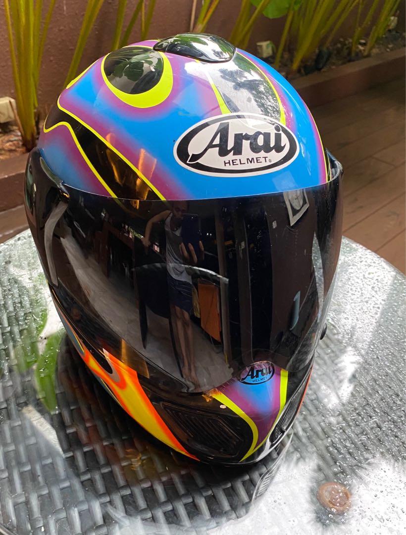 Arai OW Vibro Full Face Helmet (Category: Motorcycle Apparel) located in Singapore. Submitted by luckiman (Listing ID 1015556399, Image 1). Description: Helmet need Reconditioning . Comes with Visor. Dual sports Helmet. Size : Large or XL (please refer to photo) Classic Collector Helmet.