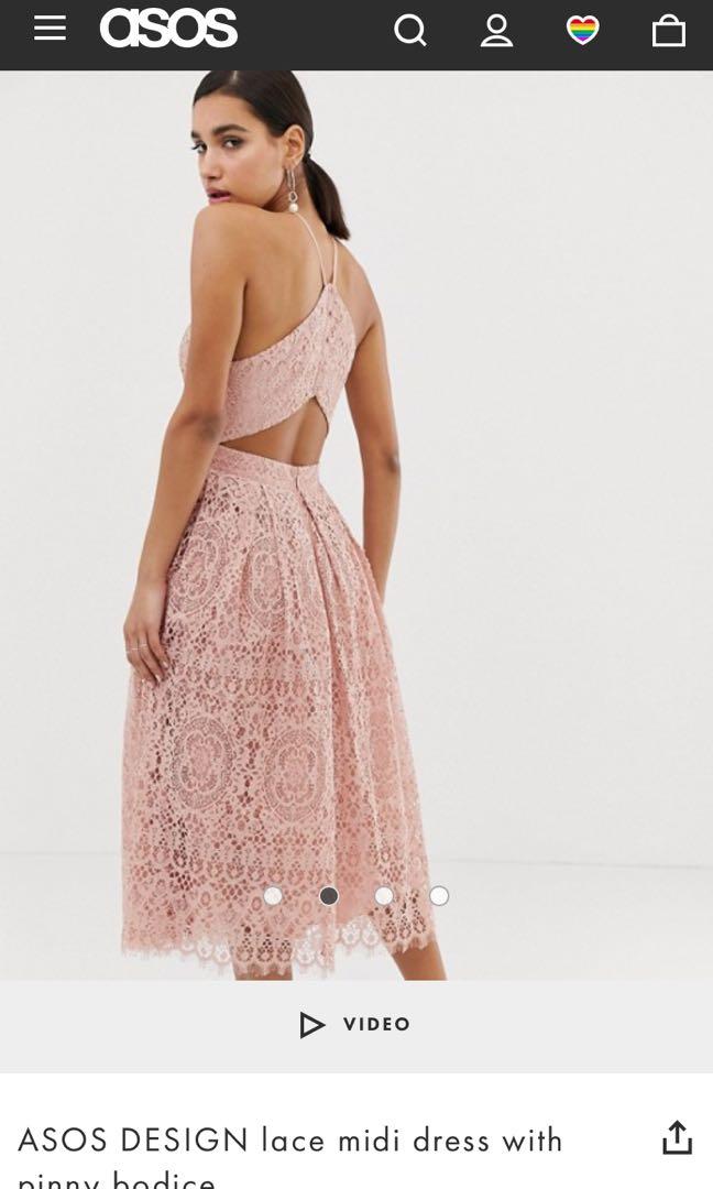 Asos design lace midi dress outlet with pinny bodice